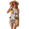 thumbnail image 1 of Xixirimido Abstract Geometric Patchwork Print Girls Swimwear One Piece with Adjustable Strap and Removable Bra, Fashion Bathing Suit with Mesh Cover Up Skirt for Teens, Size 11-12 Years, 1 of 7
