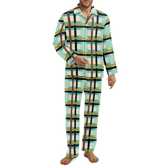 Xixirimido Abstract Geometric Pattern Mens Pajamas Set - Soft Pj Sets for Men Long Sleeve Pajamas Button Down Mens Pjs Sets Loungewear with Pockets, 3X-Large