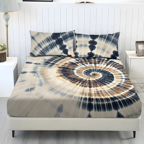 Xixirimido Abstract Tie-dye Print Sheets Set - 3 Piece Soft Breathable Bed Sheet Set - Deep Pocket Non-Slip 1 Fitted Sheet and 2 Pillowcases for All Season, Twin Size