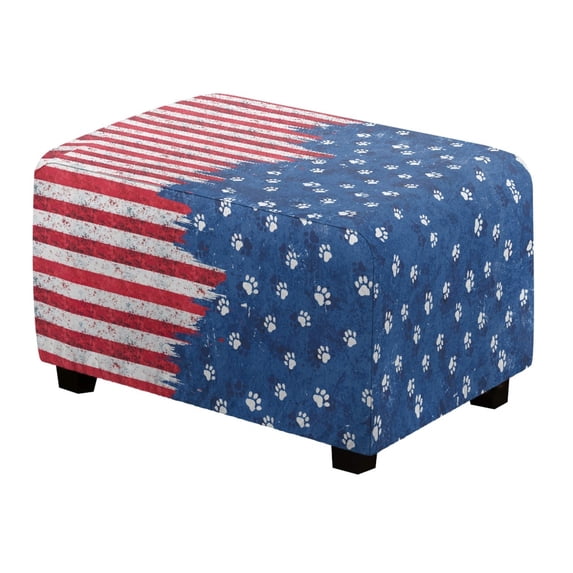 Xixirimido American Flag and Paws Pattern Ottoman Cover Rectangle Footrest Ottoman Slipcovers Footstool Cover Form Fit Stretch Ottomans Protective Cover for Living Room, Large
