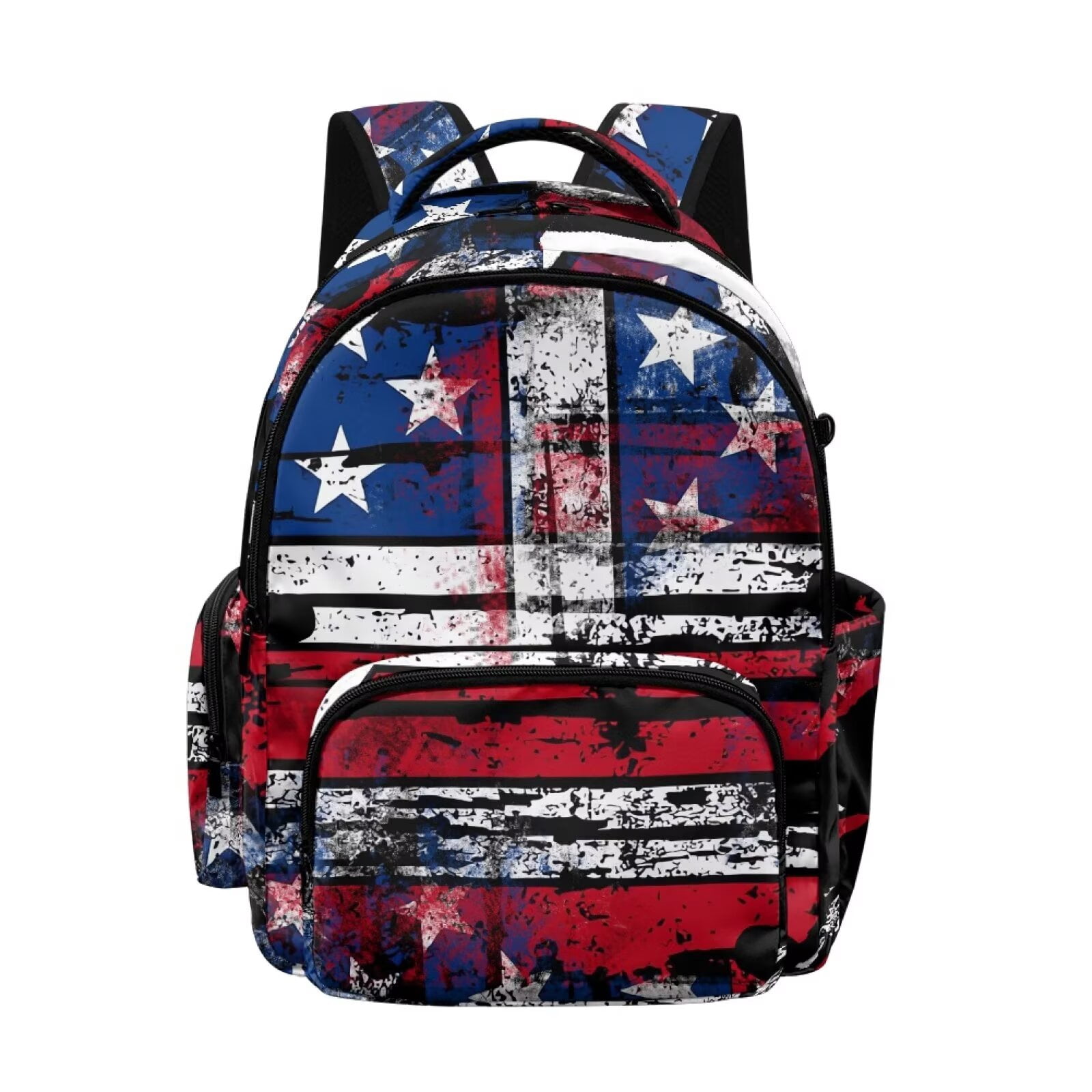 Xixirimido American Flag Print 17" School Backpack for Boys Girls Multi-pocket Bookbags Elementary High School Bookbag Daypacks School Bag for Students