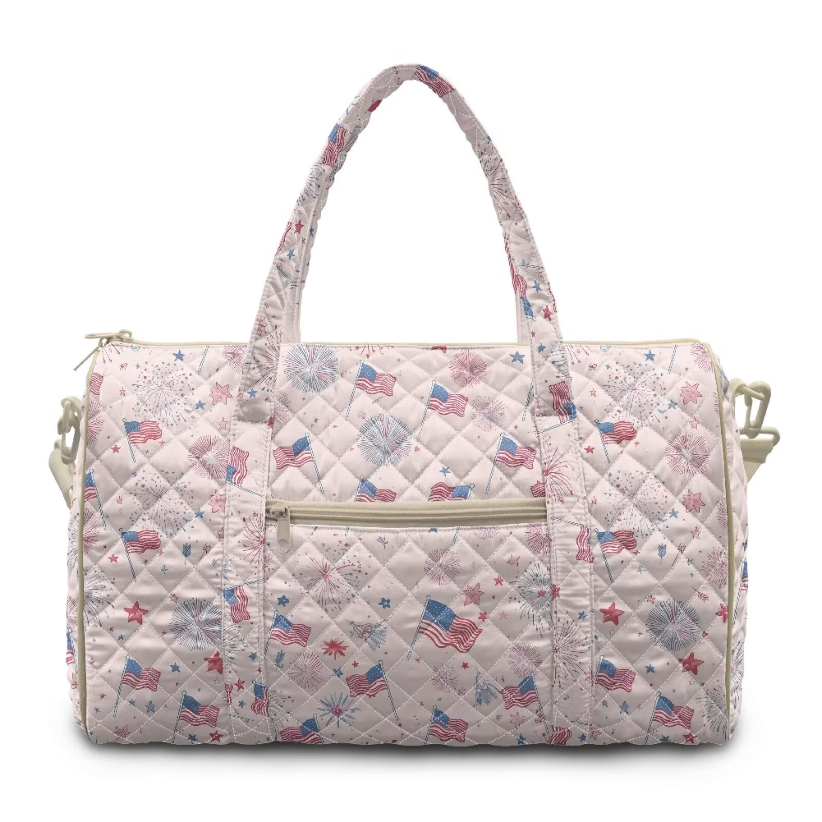 Xixirimido American Flags Firework Pink Print Women Quilted Travel Duffle Bag Duffel Overnight Bags Large Carry on Tote Bag Weekender Traveling Yoga Gym Hospital Bag