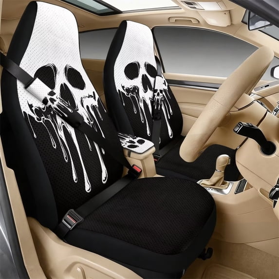 Xixirimido Automotive Seat Covers for Cars Trucks and SUVs Car Seat Covers for Front Seats with Car Seatbelt Covers & Armrest Box Cover, Set of 5, Funny Skull Face