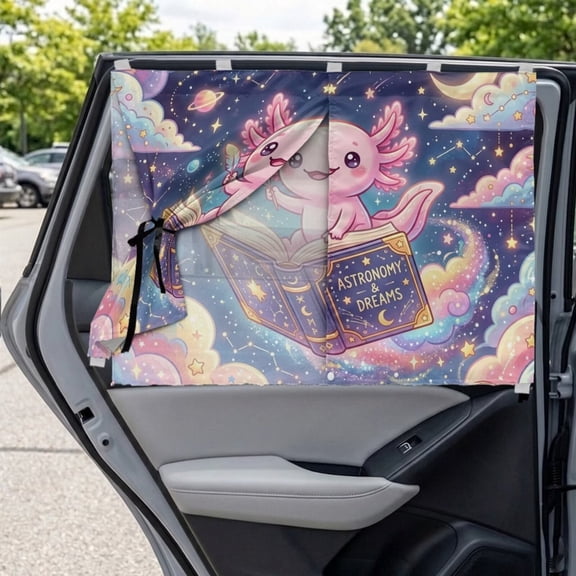 Xixirimido Axolotl Colorful Clouds Starry Sky Print Car Window Shades for Side Windows Magnetic Dual Layers Full Covers/Half Shade Options Back Car Window Curtains for Baby
