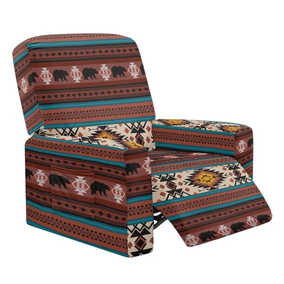 Xixirimido Aztec Tribal Bear Printed Recliner Slipcover Stretch Reclining Chair Covers 4 Pieces Non Slip Recliner Sofa Slipcovers with Pocket Lazy Boy Chair Cover for Pet Kid