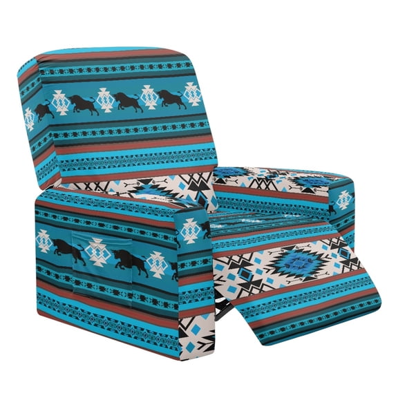 Xixirimido Aztec Tribal Cattle Blue Recliner Chair Covers 4-Pieces Stretch Lazy Boy Recliner Covers with Pocket Reclining Slipcovers Soft Sofa Slipcover Furniture Protector for Pets Kids