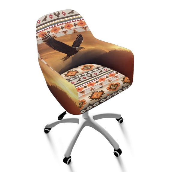 Xixirimido Aztec Tribal Eagle Pattern Swivel Office Armrest Chair Covers Stretch Dining Chair Cover, Mid-Back Desk Chair Slipcover Removable Accent Armchair Protector