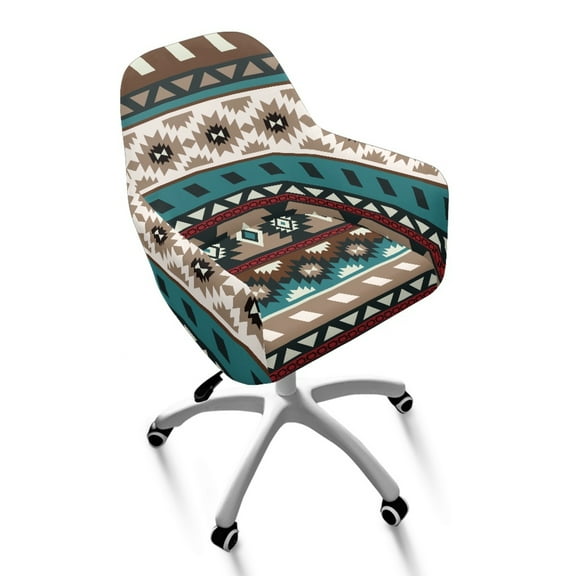 Xixirimido Aztec Tribal Style Swivel Office Arm Chair Covers Stretch Soft Desk Chair Slipcovers, Curved Back Leisure Armrest Chair Protector Accent Dining Chair Cover