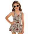 thumbnail image 1 of Xixirimido Aztec Tribe Gray Print Girls One Piece Swimsuits with Skirt Sleeveless Swim Dress Modest Skirted Swimwear with Built-in Shorts UPF 50+ Bathing Suit, 3-4 Years, 1 of 5
