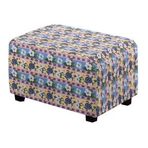 Xixirimido Aztec Tribe Hibiscus Turtle Pattern Ottoman Cover Rectangle Stretch Footrest Stool Cover for Storage Ottoman, Foot Stool Slipcover Protector with Nonslip Elastic Bottom, Small