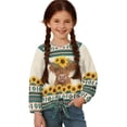 thumbnail image 1 of Xixirimido Aztec Tribe Sunflower Highland Cow Pattern Girls Long Sleeve Shirt Kids Crewneck T-Shirts Trendy 3D Graphic Tie-hem Cute Tees for Fall Winter, Size 11-12, 1 of 7