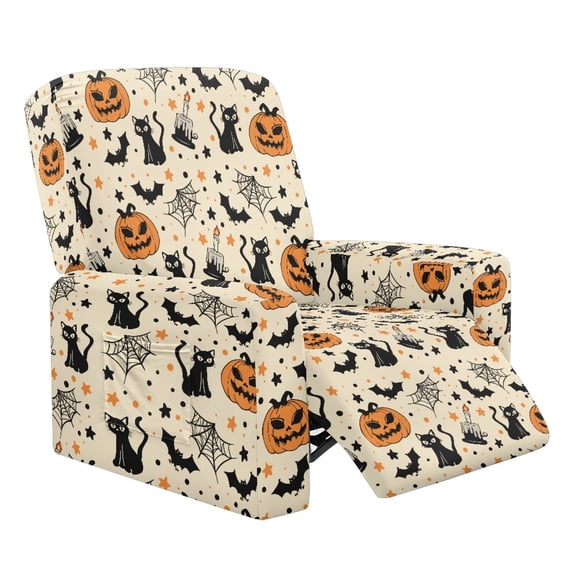 Xixirimido Bats Cats Stars Pumpkins Recliner Chair Cover 4-Pieces Lazyboy Cover for Recliner Chair with Storage Pockets Halloween Furniture Protector for Living Room Printed Sofa Slipcover