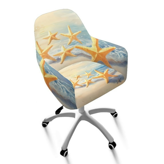 Xixirimido Beach Sea Starfish Pattern Swivel Armchair Accent Dining Chair Cover, Stretch Mid-Back Office Desk Chair Slipcover Leisure Arm Chair Protector Soft Covers for Home