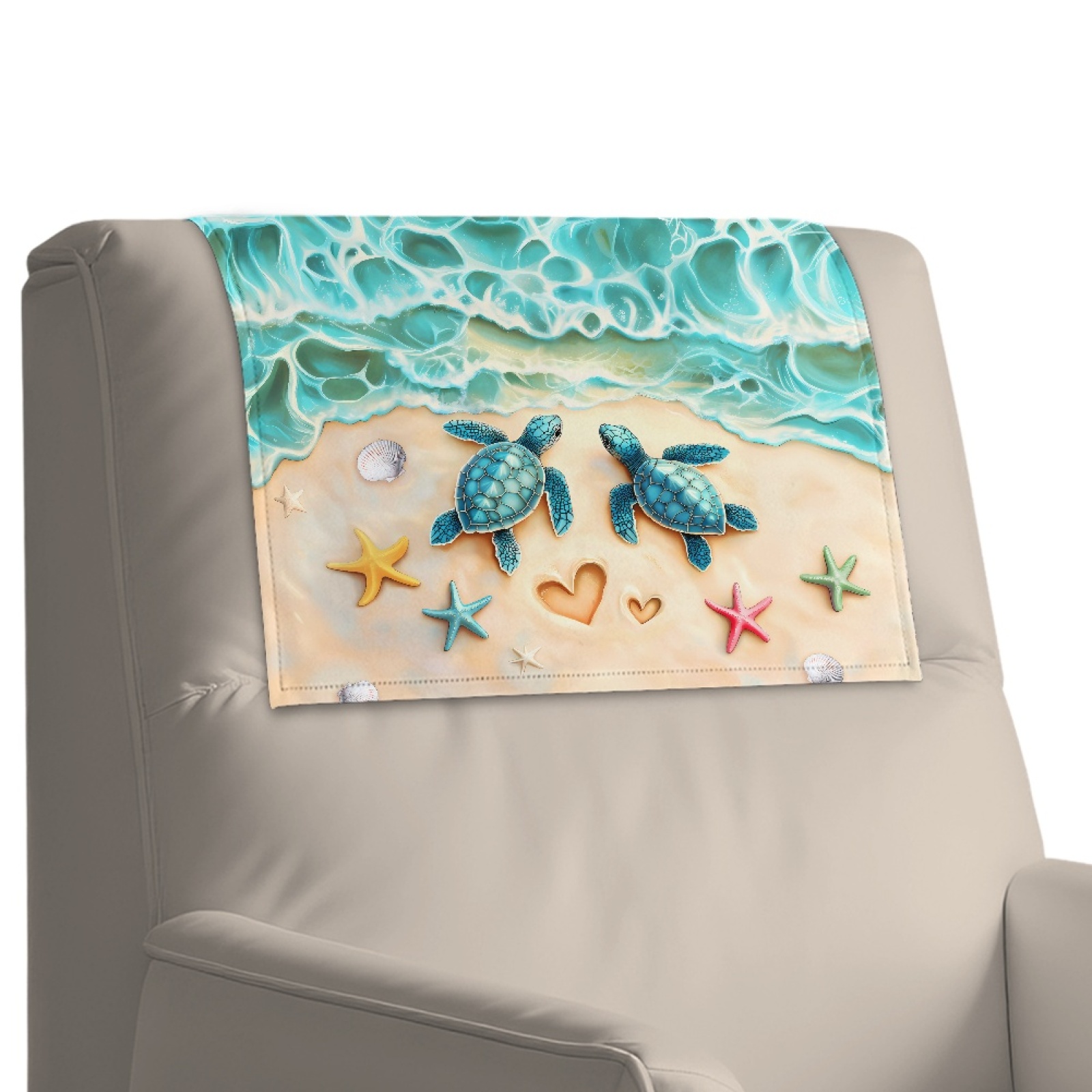 Xixirimido Beach Sea Turtle Starfish Pattern Headrest Cover for Recliner Chair Leather Sofa Headrest Cover Head Protector Furniture Protector for Recliner Sofa Slipcovers, 3Pcs