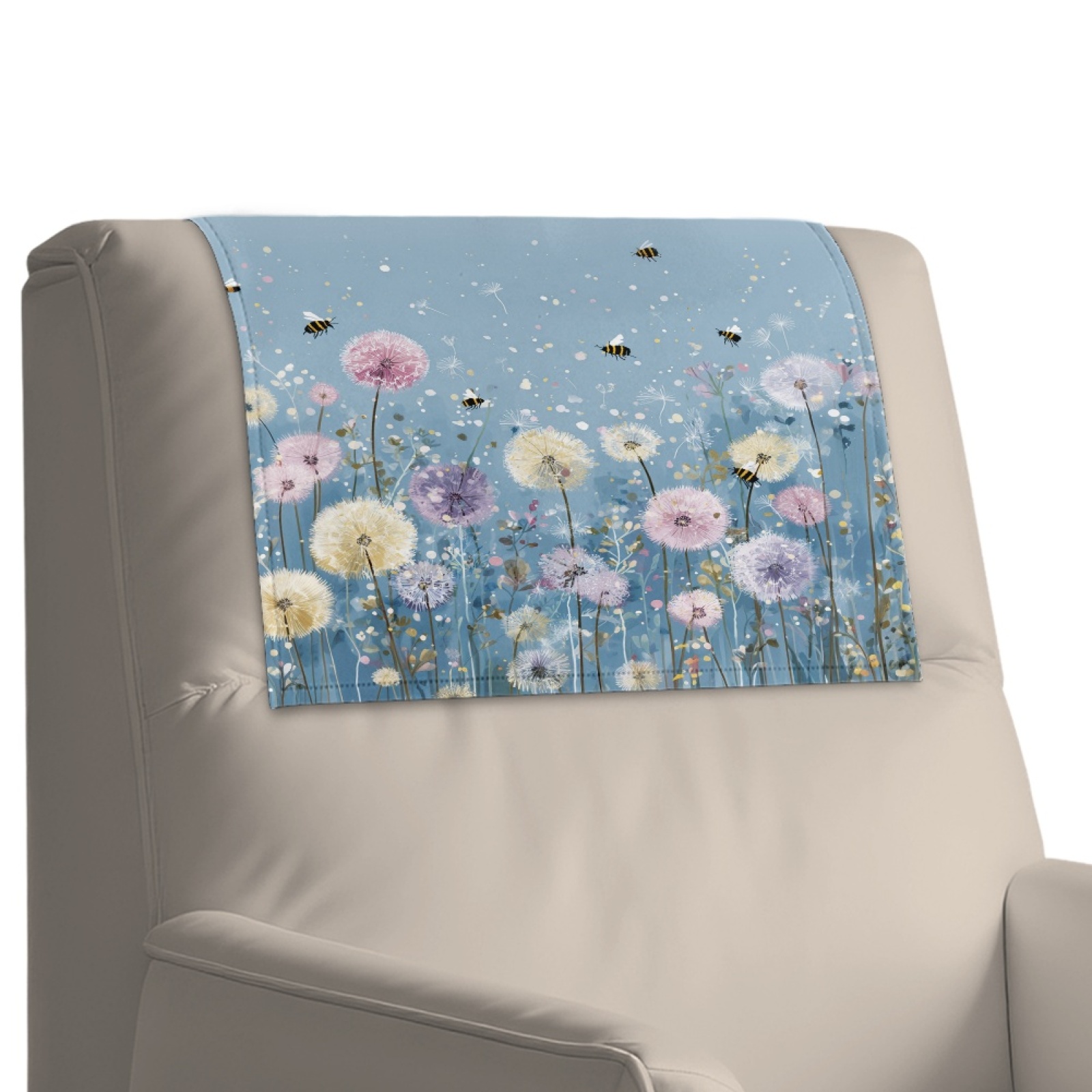Xixirimido Bee Dandelion Blue Pattern Headrest Covers for Recliners Leather Dining Chair Slipcovers Universal Sofa Headrest Cover Office Chair Headrest Covers, 2Pcs