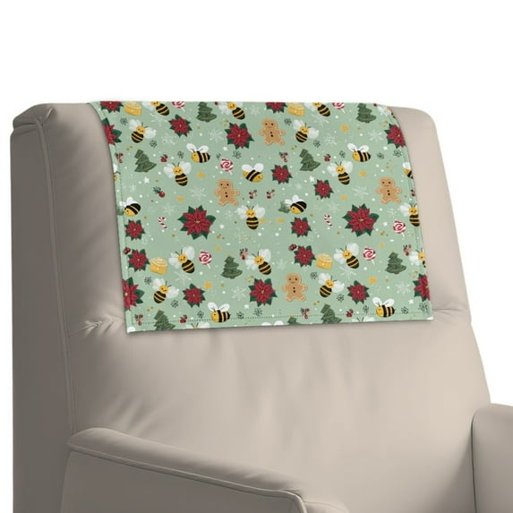 Xixirimido Bee Poinsettia Gingerbread Man Recliner Headrest Protector Leather Non Slip Headrest Covers for Recliners Sofa Headrest Covers Furniture Protector for Home, 3Pcs