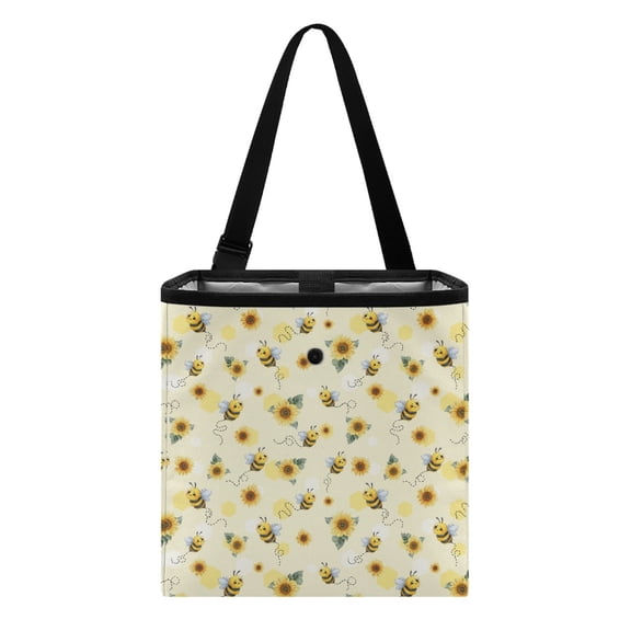 Xixirimido Bee and Sunflower Pattern Car Trash Can Cute Leakproof Car Garbage Bag Hanging Trash Bin Automotive Garbage Cans Organizer for Back/Front Seat/Console