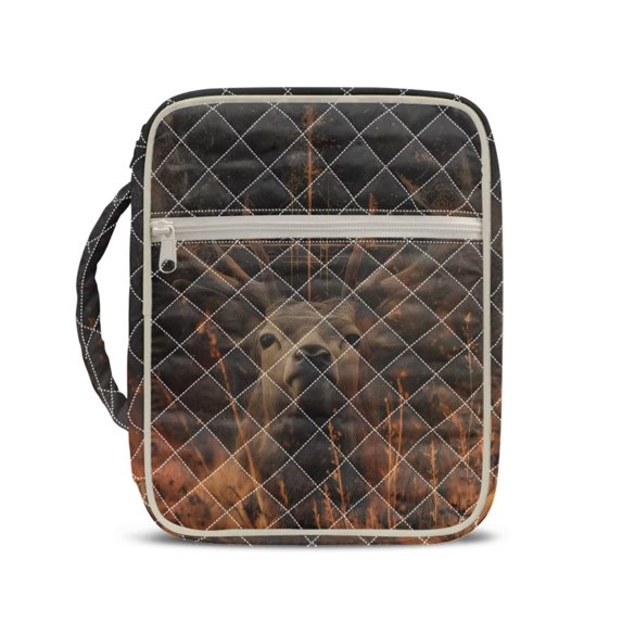 Xixirimido Bible Cover, Bible Carrying Book Case for Women Men, Multi-pocket Protective Church Organizer Bag with Handle Christian Gift, Hunting Elk Tree Camo Pattern