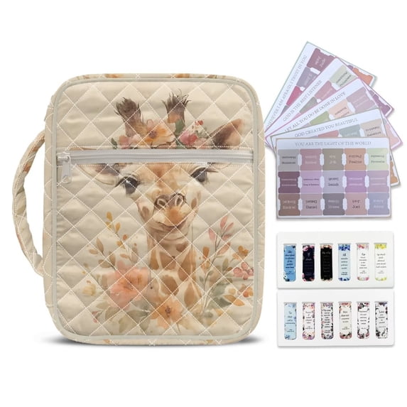Xixirimido Bible Cover Case Large Bible Cover with Handle Quilted Bible Carrying Case Bag with Bookmarks Bible Study Supplies Accessories, Giraffe Floral Beige