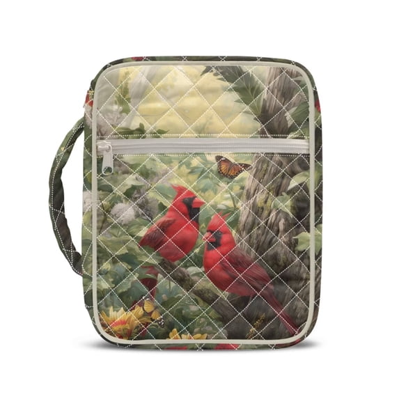 Xixirimido Bible Cover Case Large Quilted Bible Carrying Case with Handles, Bible Study Supplies & Accessories Christian Gifts for Church, Cardinal Butterfly Forest Floral Pattern