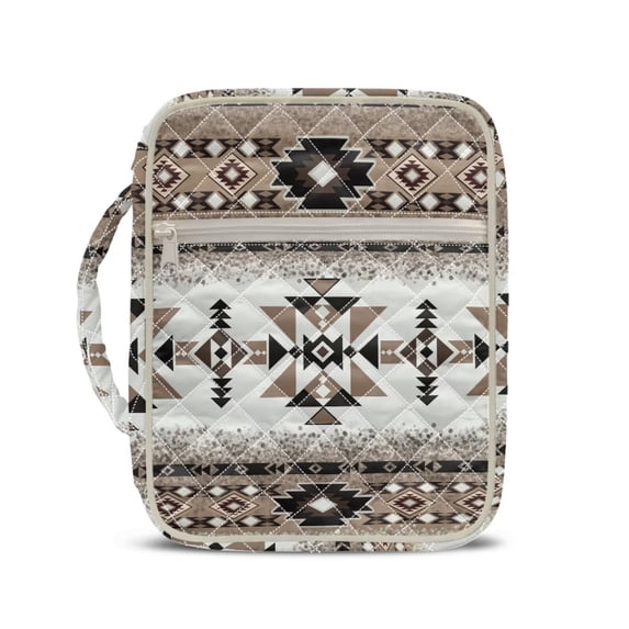 Xixirimido Bible Cover Case for Women Men, Large Bible Bag Bible Study Supplies Accessories Quilted Bible Carrying Cases with Handle Christian Gift, Aztec Tribal Geometric Brown Print