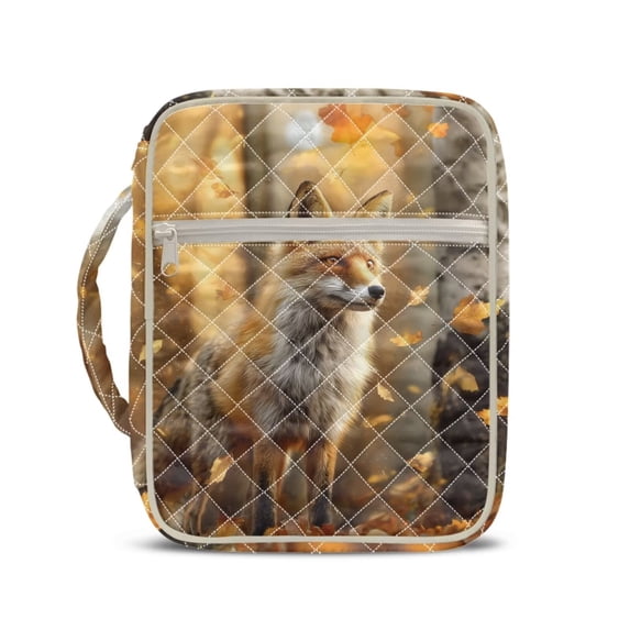 Xixirimido Bible Cover Case for Women Men, Large Bible Bag Bible Study Supplies Accessories Quilted Bible Carrying Cases with Handle Christian Gift Fox Forest Leaves Pattern