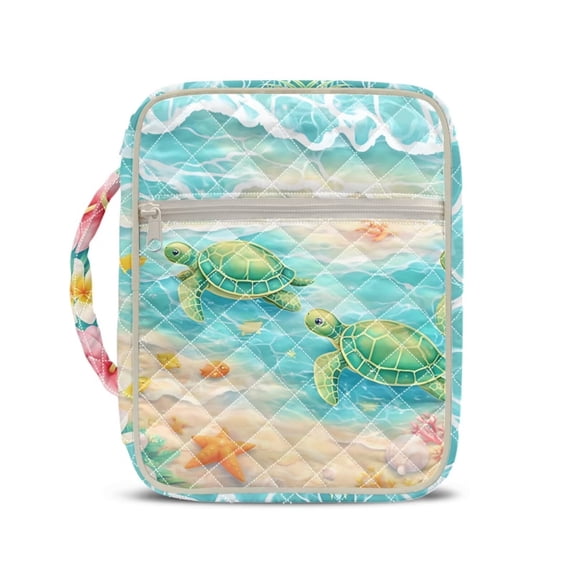 Xixirimido Bible Cover Case for Women Men, Large Bible Bag Bible Study Supplies Accessories Quilted Bible Carrying Cases with Handle Christian Gift, Green Turtles Beach Starfish