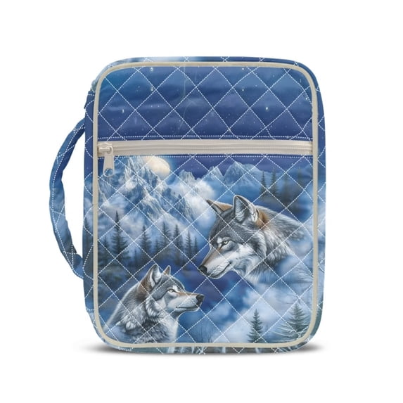 Xixirimido Bible Cover Case for Women Men, Large Bible Bag Bible Study Supplies Accessories Quilted Bible Carrying Cases with Handle Christian Gift, Wolf Forest Starry Night Blue Pattern