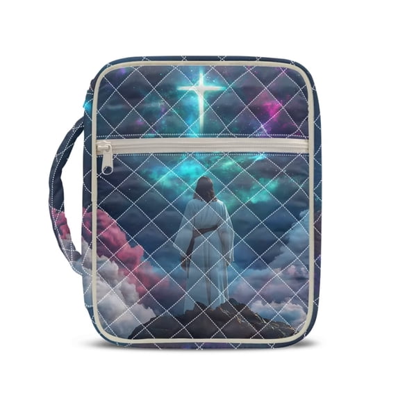 Xixirimido Bible Cover Case for Women Men Large Bible Cover with Handle Quilted Bible Carrying Case Bag Bible Study Supplies Accessories, Cross Jesus Galaxy