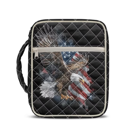 Xixirimido Bible Cover Case for Women Men Large Bible Cover with Handle Quilted Bible Carrying Case Bible Study Supplies Accessories, American Flag Eagle