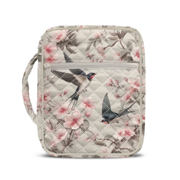 Xixirimido Bible Cover Case for Women, Quilted Large Bible Carrying Cases with Durable Handle, Biblical Study Accessories Christian Gifts, Swallows Cherry Blossom