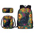 thumbnail image 1 of Xixirimido Black Cat and Floral Pattern Backpack Set for Kids Boys Girls School Bag with Lunch Bag Pencil Bag Primary Elementary Bookbag 3 Pcs Set, 1 of 4