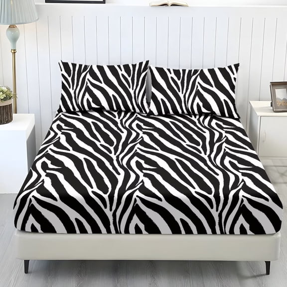 Xixirimido Black Zebra Stripes Print Sheets Set - 3 Piece Soft Breathable Bed Sheet Set - Deep Pocket Non-Slip 1 Fitted Sheet and 2 Pillowcases for All Season, Twin Size