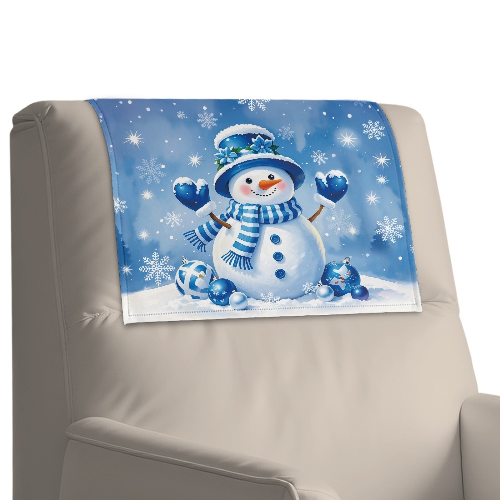 Xixirimido Blue Christmas Snowman Pattern Headrest Covers for Recliners Leather Dining Chair Slipcovers Universal Sofa Headrest Cover Office Chair Headrest Covers, 1Pcs