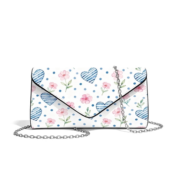 Xixirimido Blue Hearts Floral Print Clutch Purses for Women Evening Handbags for Formal Wedding Party Cocktail Prom Crossbody Envelope Bag with Detachable Chain