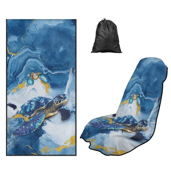 Xixirimido Blue Marble Sea Turtle Car Seat Cover Towel Sweatproof Gym Seat Protector with Non-Slip Backing Universal Fit Front Seat Mat for Sports, Beach, Swimming