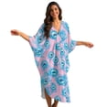 thumbnail image 1 of Xixirimido Blue Peacock Feather Pink Print Women’s Plus Size Beach Kaftan Dress V-Neck Batwing Sleeve Swimsuit Cover Up Flowy Caftan Dress for Pool, Cruise & Resort Wear, 1 of 7