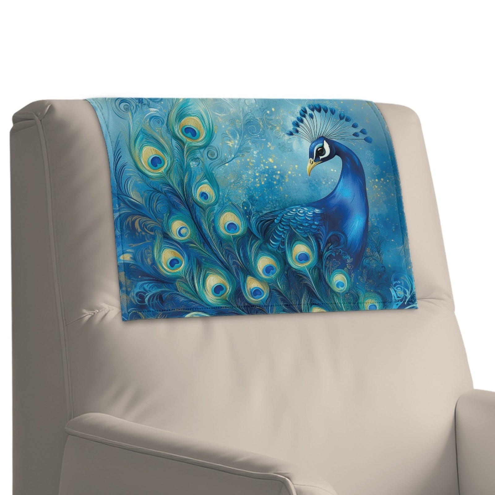Xixirimido Blue Peacock Pattern Leather Recliner Headrest Cover Washable Recliner Headrest Protector Non Slip Chair Head Cover for Sofa Couch Furniture Decor, 3Pcs