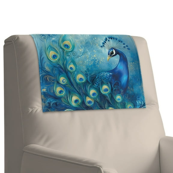 Xixirimido Blue Peacock Pattern Leather Recliner Headrest Cover Washable Recliner Headrest Protector Non Slip Chair Head Cover for Sofa Couch Furniture Decor, 2Pcs