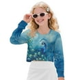 thumbnail image 1 of Xixirimido Blue Peacock Teen Shirts for Girls Trendy Crewneck Pullover Sweatshirts Soft Graphic Crop Tops Long Sleeve Kid Fall Clothes for 7-8 Years, 1 of 7