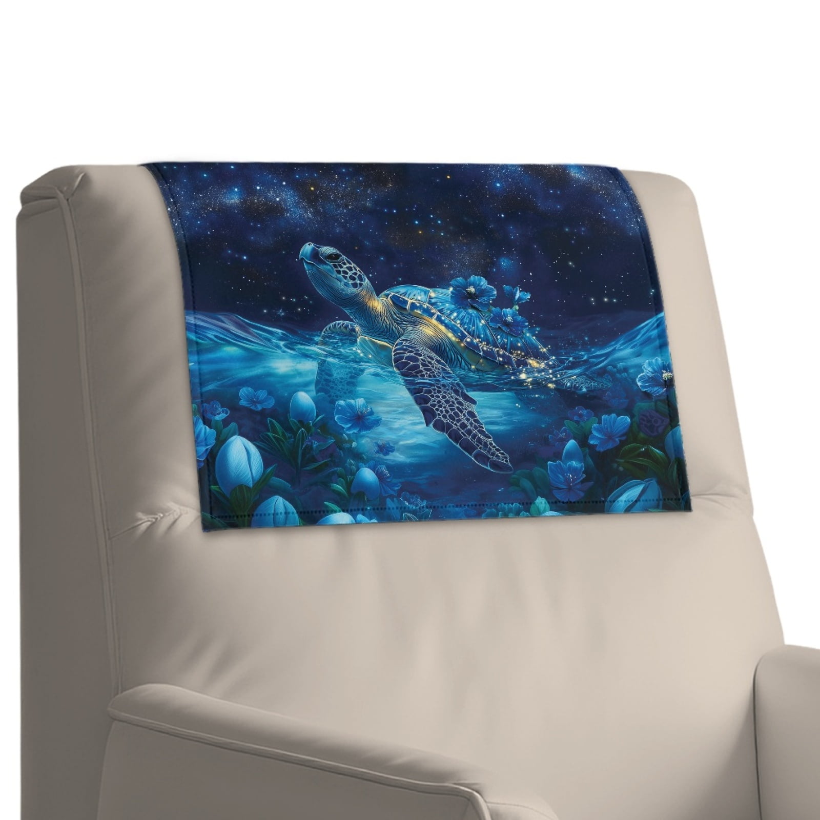Xixirimido Blue Sea Turtle Floral Pattern Headrest Covers for Recliners Leather Dining Chair Slipcovers Universal Sofa Headrest Cover Office Chair Headrest Covers, 1Pcs