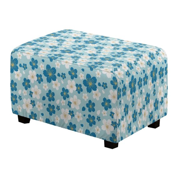 Xixirimido Blue White Cherry Blossom Pattern Ottoman Cover Rectangle Footrest Ottoman Slipcovers Footstool Cover Form Fit Stretch Ottomans Protective Cover for Living Room, Small