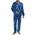 thumbnail image 1 of Xixirimido Blue Zebra Stripes Pattern Men's Pajamas Set Long Sleeve Button Down Pajamas for Men Fall Winter Sleepwear 2Piece Lounge PJs with Pockets, X-Large, 1 of 4