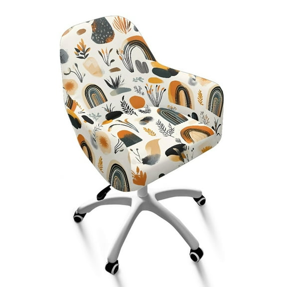Xixirimido Boho Abstract Geometric Art Pattern Office Arm Chair Cover Swivel Dining Chair Slipcover Curved Back Armrest Chair Covers Stretch Desk Chair Protector Cover for Home Office