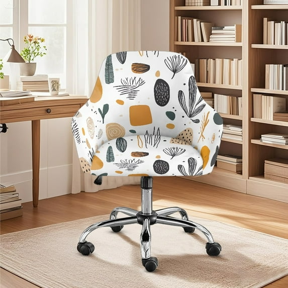 Xixirimido Boho Abstract Geometric Floral Pattern Office Arm Chair Cover Swivel Dining Chair Slipcover Curved Back Armrest Chair Covers Stretch Desk Chair Protector Cover for Home Office