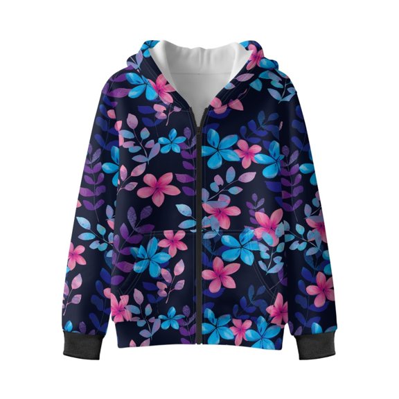 Xixirimido Boho Floral Printed Kids Hoodies for Boys Girls Zip Up Hoodie Sweatshirt 3D Graphic Long Sleeve Pullover Top with Pocket for Fall Winter Velvet Lining for 6-8 Years