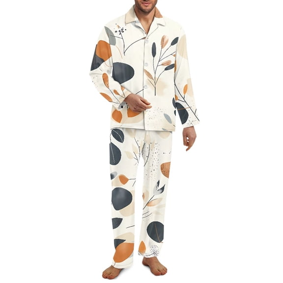 Xixirimido Boho Geometric Art Print Mens Pajamas Set Soft Notched Collar Pajamas for Men Long Sleeve Mens 2Piece Sleepwear with Pockets for Fall Winter, X-Small