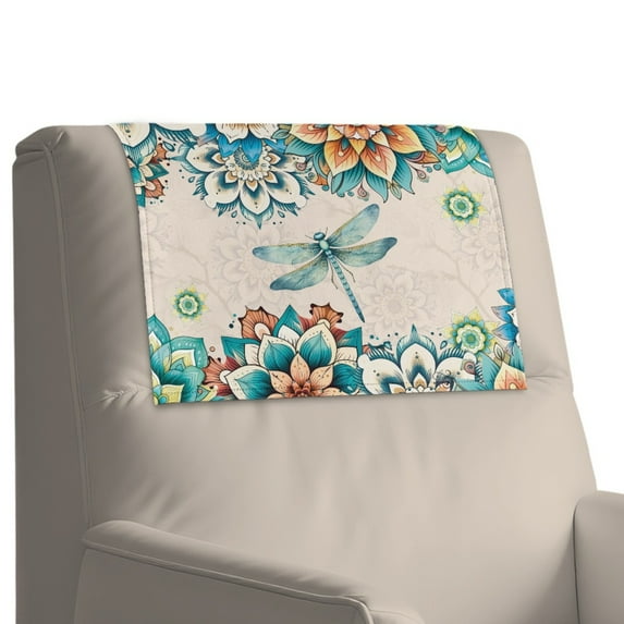 Xixirimido Boho Mandala Dragonfly Pattern Recliner Headrest Protector, Non Slip Waterproof Headrest Cover, Leather Recliner Headrest Cover for Sofa, Furniture, Office Chair, 1Pcs
