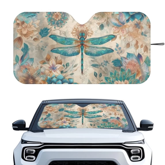 Xixirimido Boho Mandala Dragonfly Print Car Windshield Sun Shade Foldable Sunshade Front Window Cover Sun Visor for Trucks SUVs Sedan Universal Car Interior Accessories