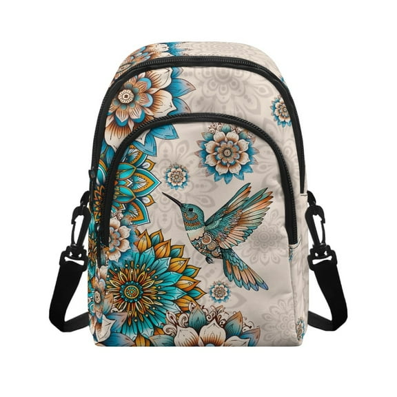 Xixirimido Boho Mandala Hummingbird Pattern Small Sling Bag Cell Phone Purse Fanny Crossbody Bag for Women Trendy Chest Backpack with Adjustable Strap